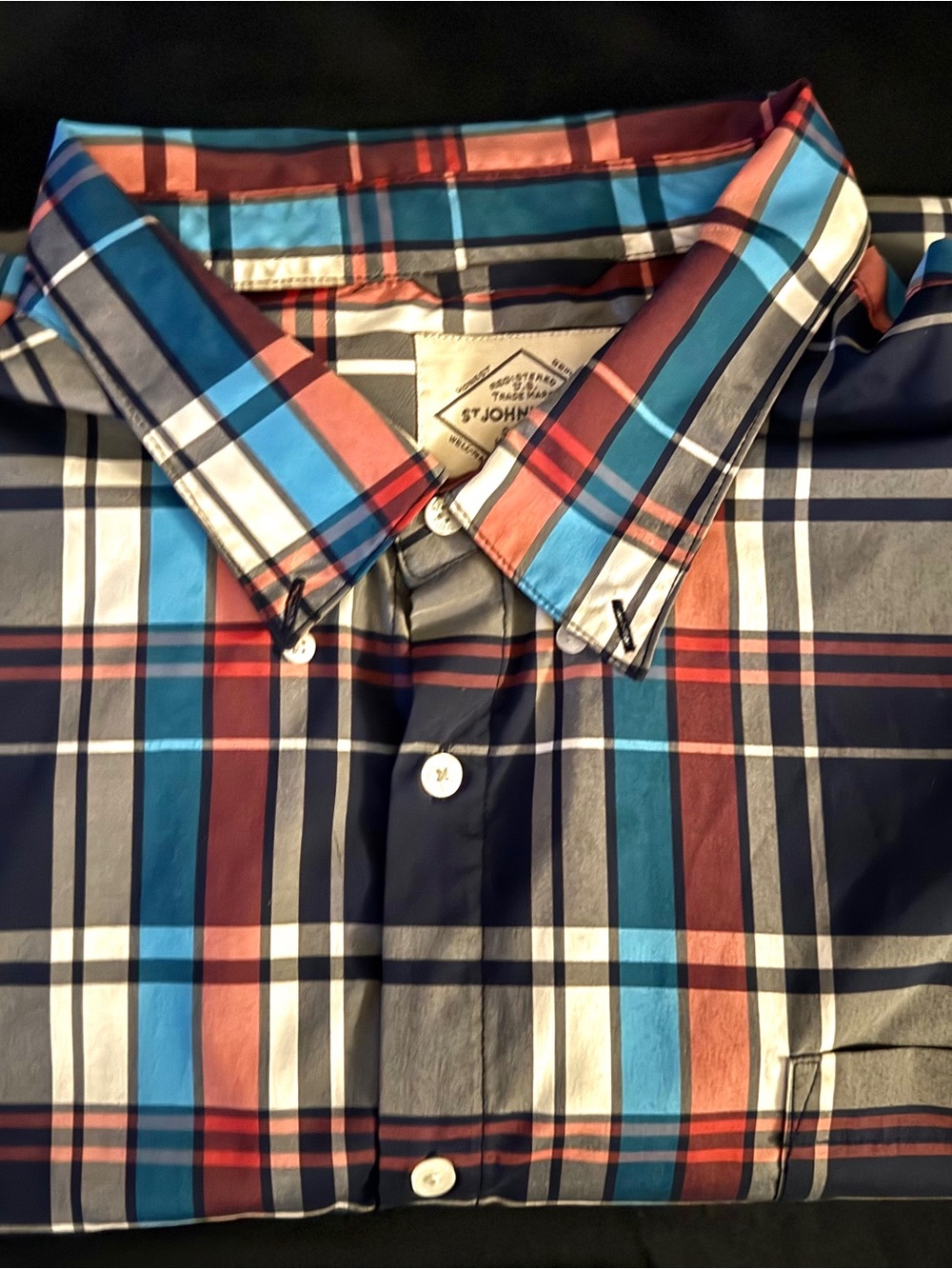 St. John's Bay Men's Navy, Blue & Red Plaid Button-Down Shirt